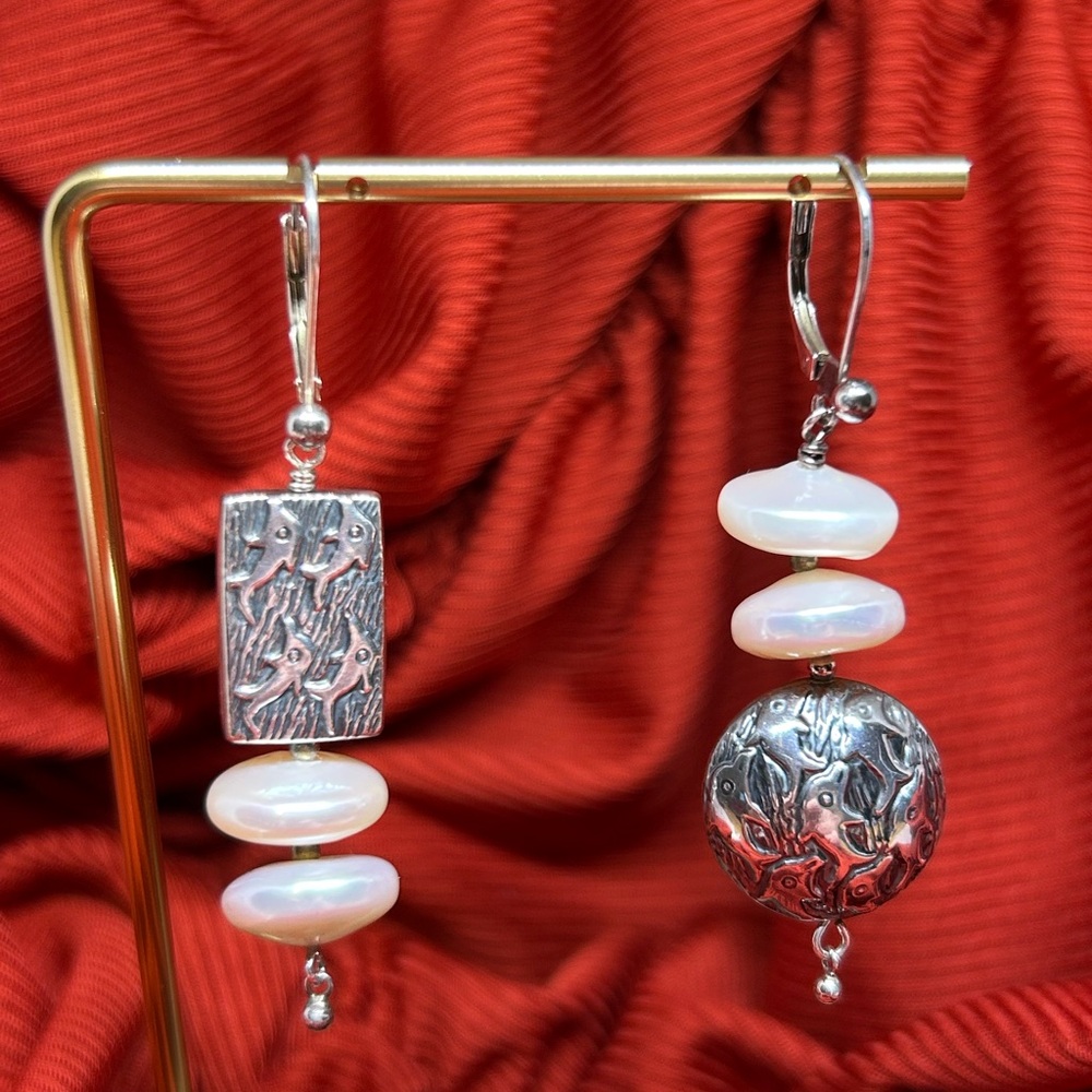 Silver & Pearl Dolphin Dangle Earrings